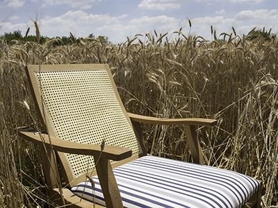Chaise longue Adriatica rembourrée en Viareggio blanc / bleu